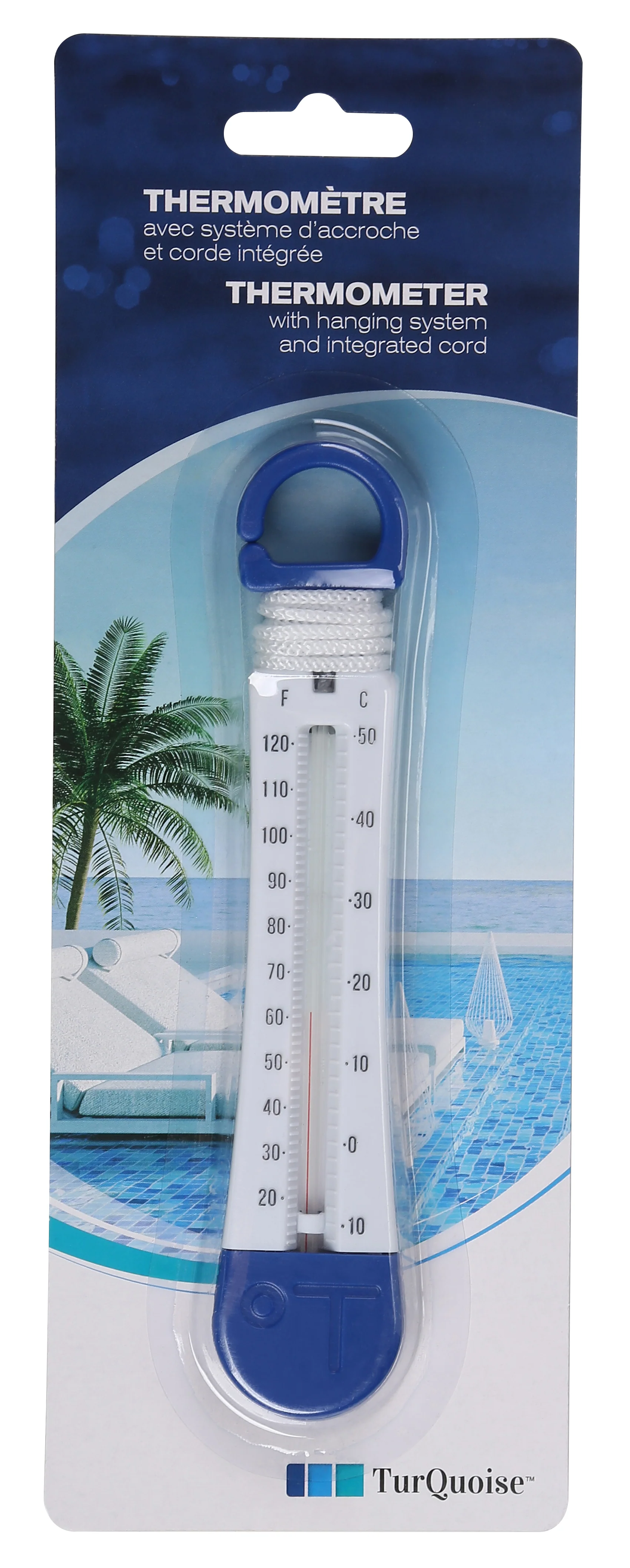 Thermomètre avec système d'accroche et corde intégrée